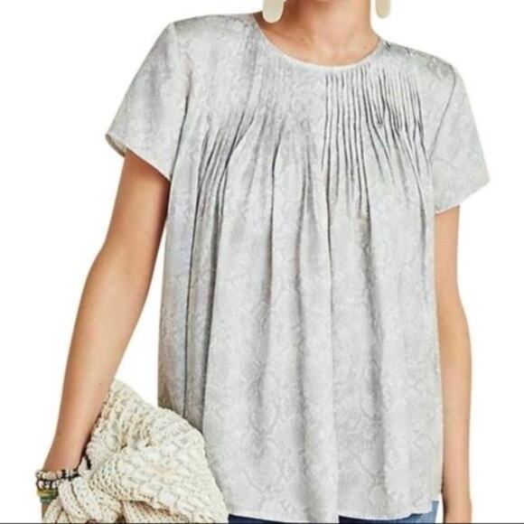 Dolan Left Coast Anthropologie Blouse Top Snake Print Pilar Pleated Size Small - Picture 1 of 9